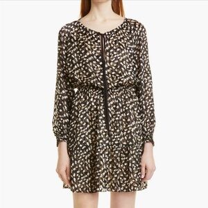 Theory confetti print long sleeve silk blend dress size Petite